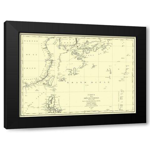 Asia Chart of Discoveries - Boufsol 1787 Black Modern Wood Framed Art Print with Double Matting by Boufsol