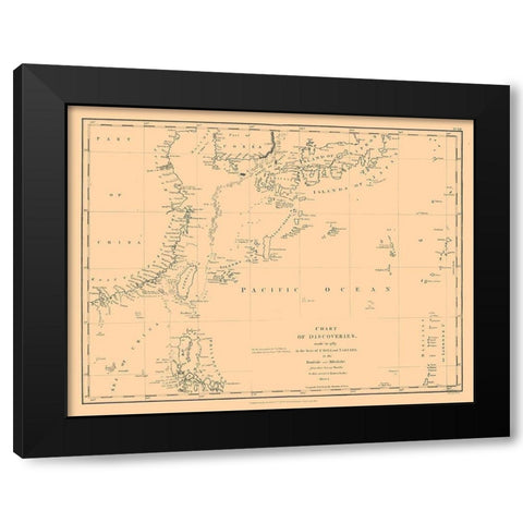 Asia Chart of Discoveries - Robinson 1787 Black Modern Wood Framed Art Print by Robinson