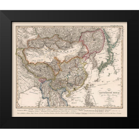 Asia Chinese Empire Japan - Stieler 1826 Black Modern Wood Framed Art Print by Stieler