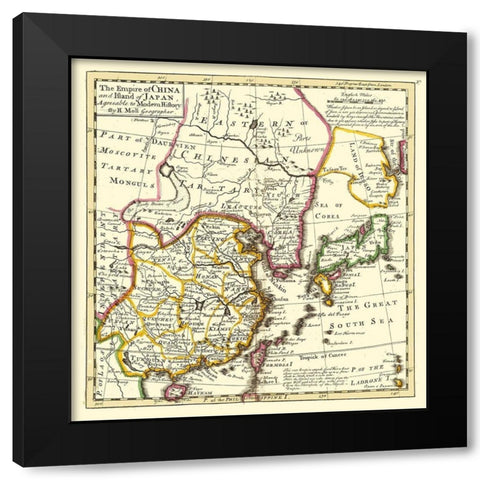 Asia Chinese Empire Japan - Moll 1736 Black Modern Wood Framed Art Print by Moll