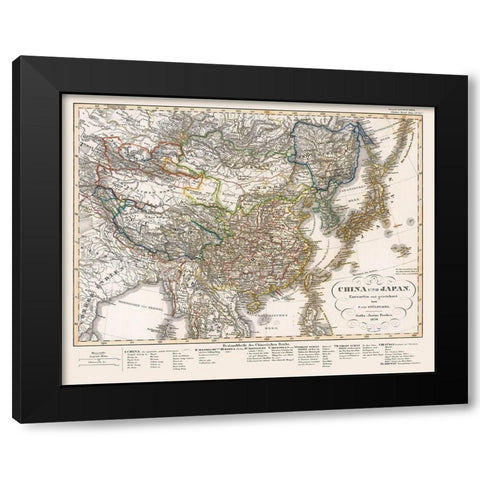 China Japan - Perthes 1850 Black Modern Wood Framed Art Print with Double Matting by Perthes