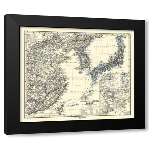 China Japan Korea - Perthes 1872 Black Modern Wood Framed Art Print with Double Matting by Perthes