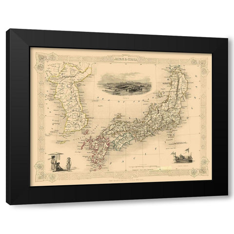 Japan Korea - Tallis 1851 Black Modern Wood Framed Art Print by Tallis