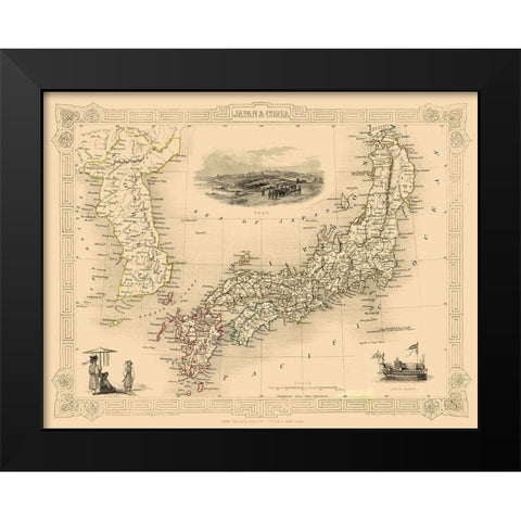 Japan Korea - Tallis 1851 Black Modern Wood Framed Art Print by Tallis