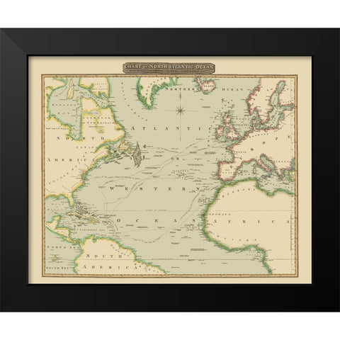 North Atlantic Ocean - Thomson 1817 Black Modern Wood Framed Art Print by Thomson