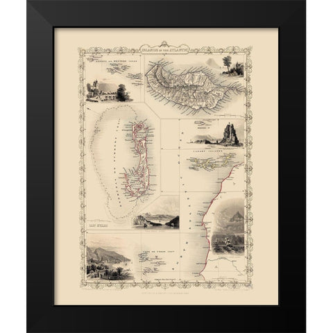 Atlantic Islands - Tallis 1851 Black Modern Wood Framed Art Print by Tallis