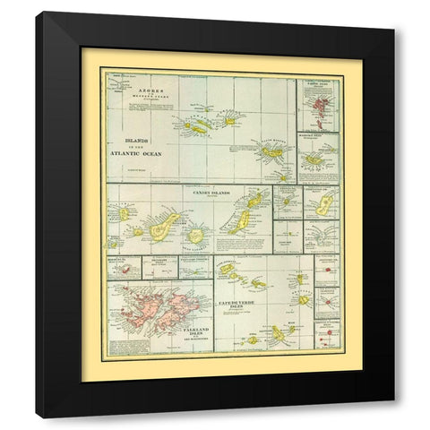 Atlantic Ocean Islands - Cram 1889 Black Modern Wood Framed Art Print by Cram