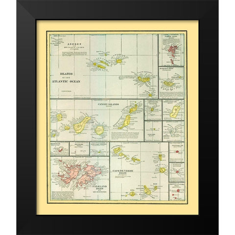 Atlantic Ocean Islands - Cram 1889 Black Modern Wood Framed Art Print by Cram