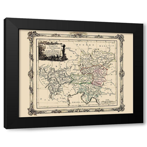 Austria with Provinces - Tour 1786 Black Modern Wood Framed Art Print with Double Matting by Tour
