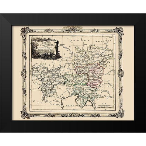 Austria with Provinces - Tour 1786 Black Modern Wood Framed Art Print by Tour