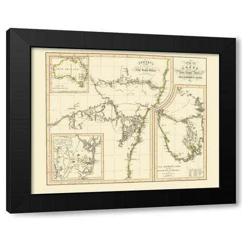 Australia New South Wales Van Diemens Land Black Modern Wood Framed Art Print by Thomson