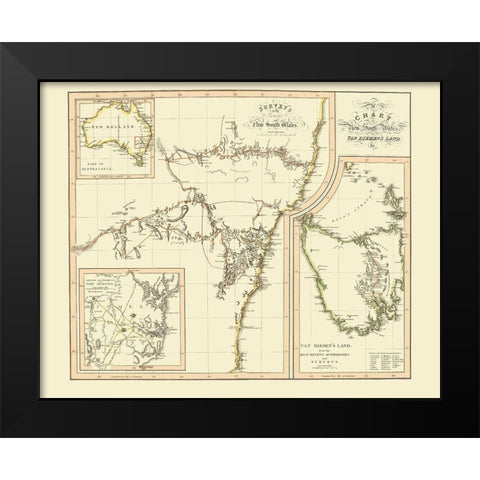 Australia New South Wales Van Diemens Land Black Modern Wood Framed Art Print by Thomson