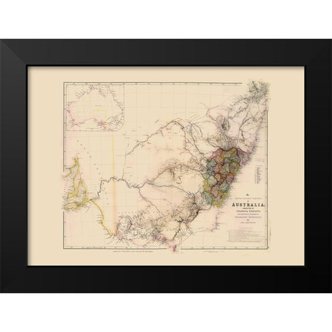 Southeast Australia - Arrowsmith 1844 Black Modern Wood Framed Art Print by Arrowsmith
