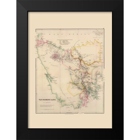 Australia Van Diemens Land Tasmania Black Modern Wood Framed Art Print by Arrowsmith