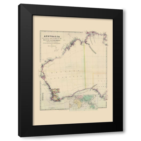Australia Western Surveys - Arrowsmith 1844 Black Modern Wood Framed Art Print by Arrowsmith