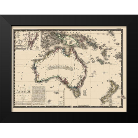 Australia Oceania - Brue 1826 Black Modern Wood Framed Art Print by Brue