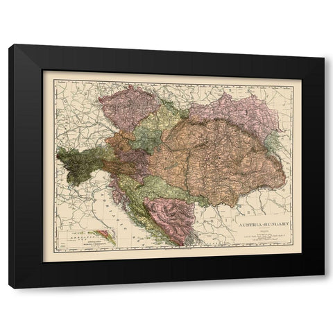 Austria Hungary - Rand McNally 1895 Black Modern Wood Framed Art Print with Double Matting by Rand McNally