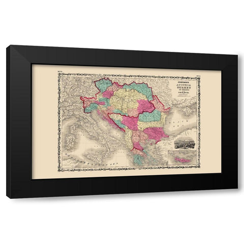 Austria Turkey Greece - Johnson 1860 Black Modern Wood Framed Art Print with Double Matting by Johnson