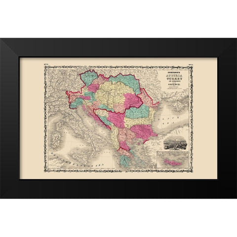 Austria Turkey Greece - Johnson 1860 Black Modern Wood Framed Art Print by Johnson