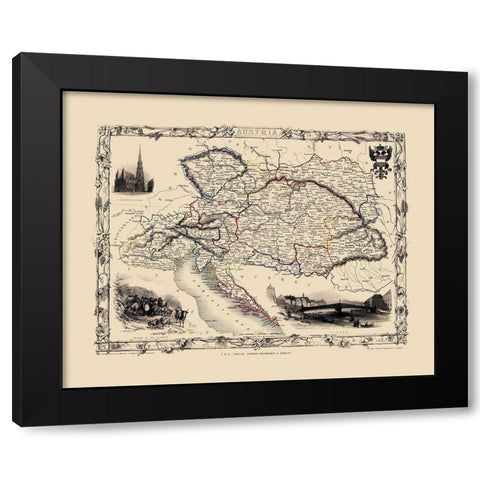 Austria - Tallis 1851 Black Modern Wood Framed Art Print by Tallis