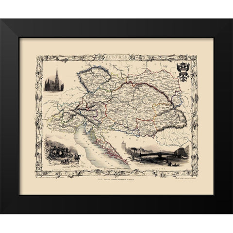 Austria - Tallis 1851 Black Modern Wood Framed Art Print by Tallis