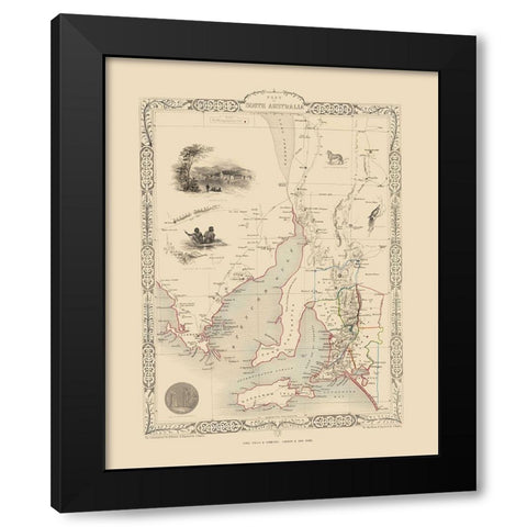 South Part Australia - Tallis 1851 Black Modern Wood Framed Art Print by Tallis