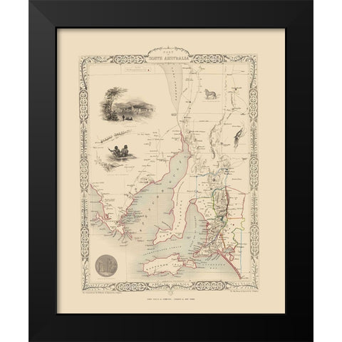 South Part Australia - Tallis 1851 Black Modern Wood Framed Art Print by Tallis
