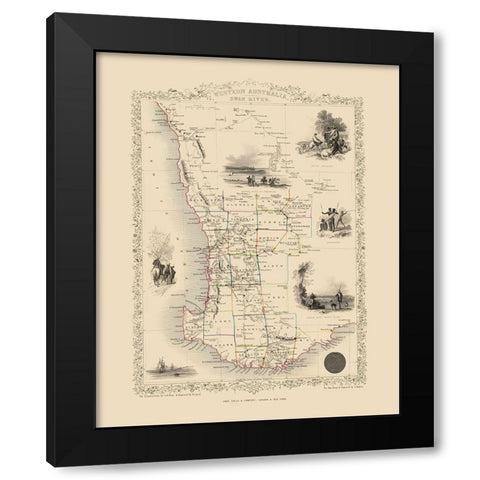 West Part Australia - Tallis 1851 Black Modern Wood Framed Art Print by Tallis