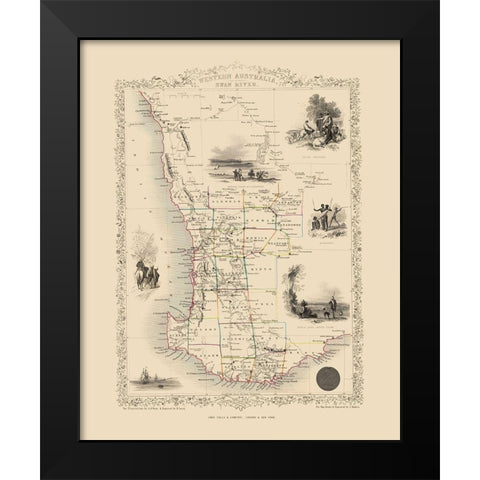 West Part Australia - Tallis 1851 Black Modern Wood Framed Art Print by Tallis