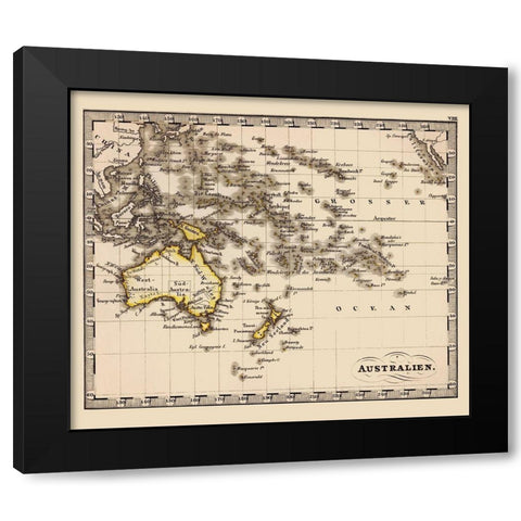 Australia Oceania - Stieler 1852 Black Modern Wood Framed Art Print with Double Matting by Stieler