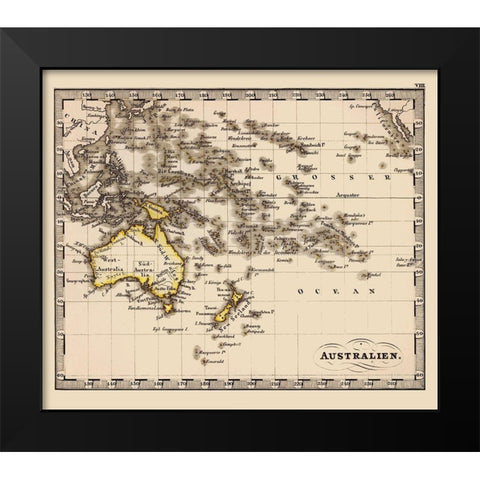 Australia Oceania - Stieler 1852 Black Modern Wood Framed Art Print by Stieler