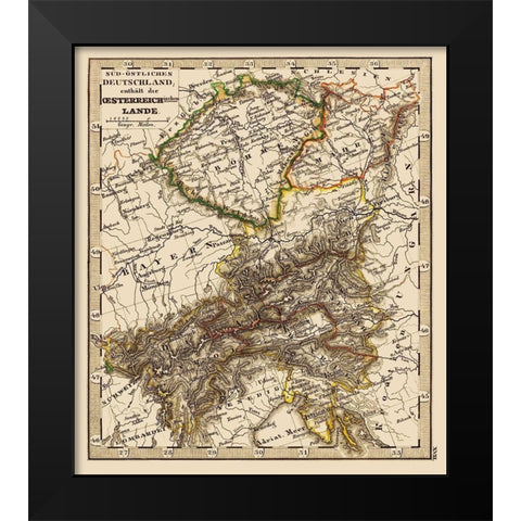 Austria Hungary - Stieler 1852 Black Modern Wood Framed Art Print by Stieler