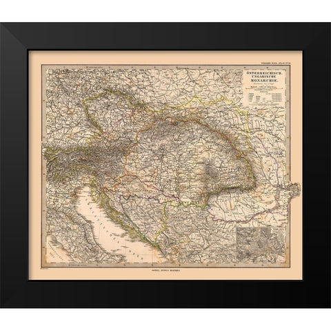 Austro Hungarian Empire - Stieler  1885 Black Modern Wood Framed Art Print by Stieler