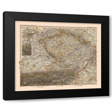 North West Austria Hungary - Stieler  1885 Black Modern Wood Framed Art Print with Double Matting by Stieler