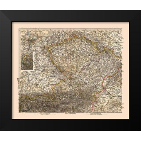 North West Austria Hungary - Stieler  1885 Black Modern Wood Framed Art Print by Stieler
