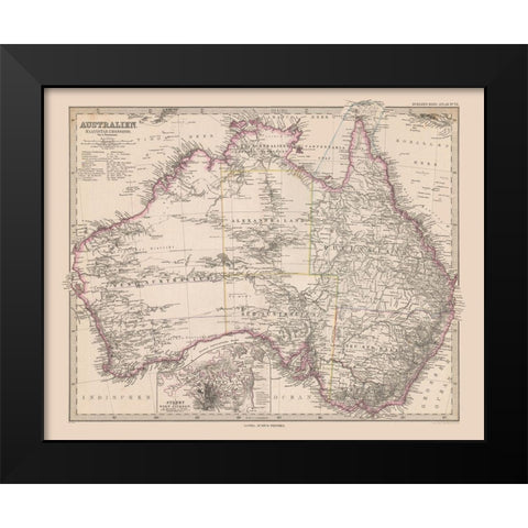 Australia - Stieler  1885 Black Modern Wood Framed Art Print by Stieler