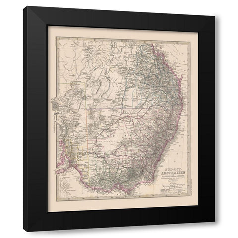 Southeast Australia - Stieler  1885 Black Modern Wood Framed Art Print by Stieler