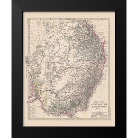 Southeast Australia - Stieler  1885 Black Modern Wood Framed Art Print by Stieler