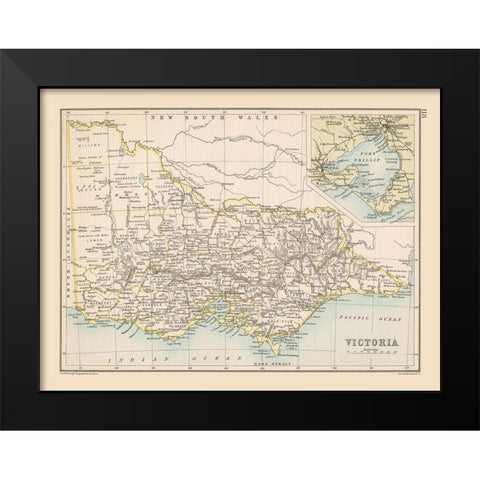 Victoria State Australia - Bartholomew 1892 Black Modern Wood Framed Art Print by Bartholomew