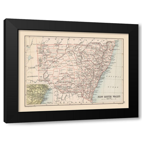 New South Wales Australia - Bartholomew 1892 Black Modern Wood Framed Art Print by Bartholomew