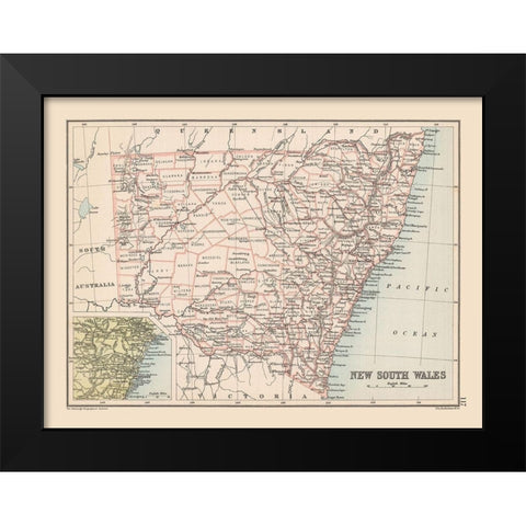 New South Wales Australia - Bartholomew 1892 Black Modern Wood Framed Art Print by Bartholomew