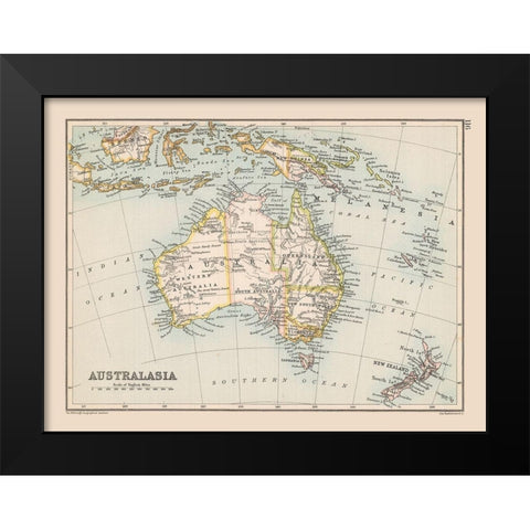 Australasia - Bartholomew 1892 Black Modern Wood Framed Art Print by Bartholomew