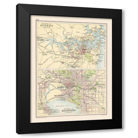 Australia Sydney Melbourne - Bartholomew 1892 Black Modern Wood Framed Art Print by Bartholomew