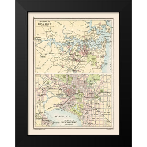 Australia Sydney Melbourne - Bartholomew 1892 Black Modern Wood Framed Art Print by Bartholomew