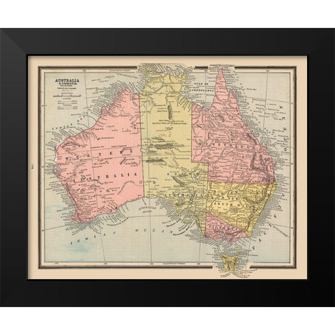 Tasmania Australia - Cram 1888 Black Modern Wood Framed Art Print by Cram