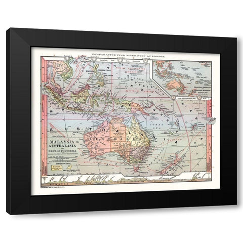 Australia Malaysia Polynesia - Monteith 1882 Black Modern Wood Framed Art Print by Monteith