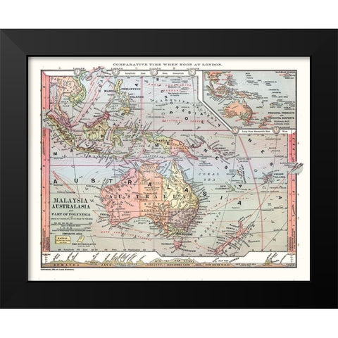 Australia Malaysia Polynesia - Monteith 1882 Black Modern Wood Framed Art Print by Monteith