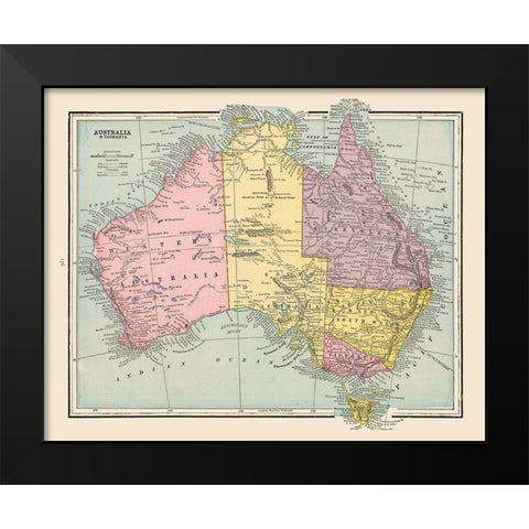 Australia Tasmania - Cram 1892 Black Modern Wood Framed Art Print by Cram