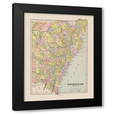 New South Wales Australia - Cram 1892 Black Modern Wood Framed Art Print by Cram