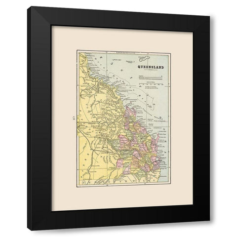 Queensland Australia - Cram 1892 Black Modern Wood Framed Art Print with Double Matting by Cram